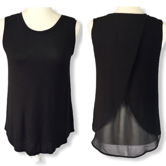 Kenneth Cole black sleeveless top, ladies chiffon crossover back dressy tee - Picture 1 of 4